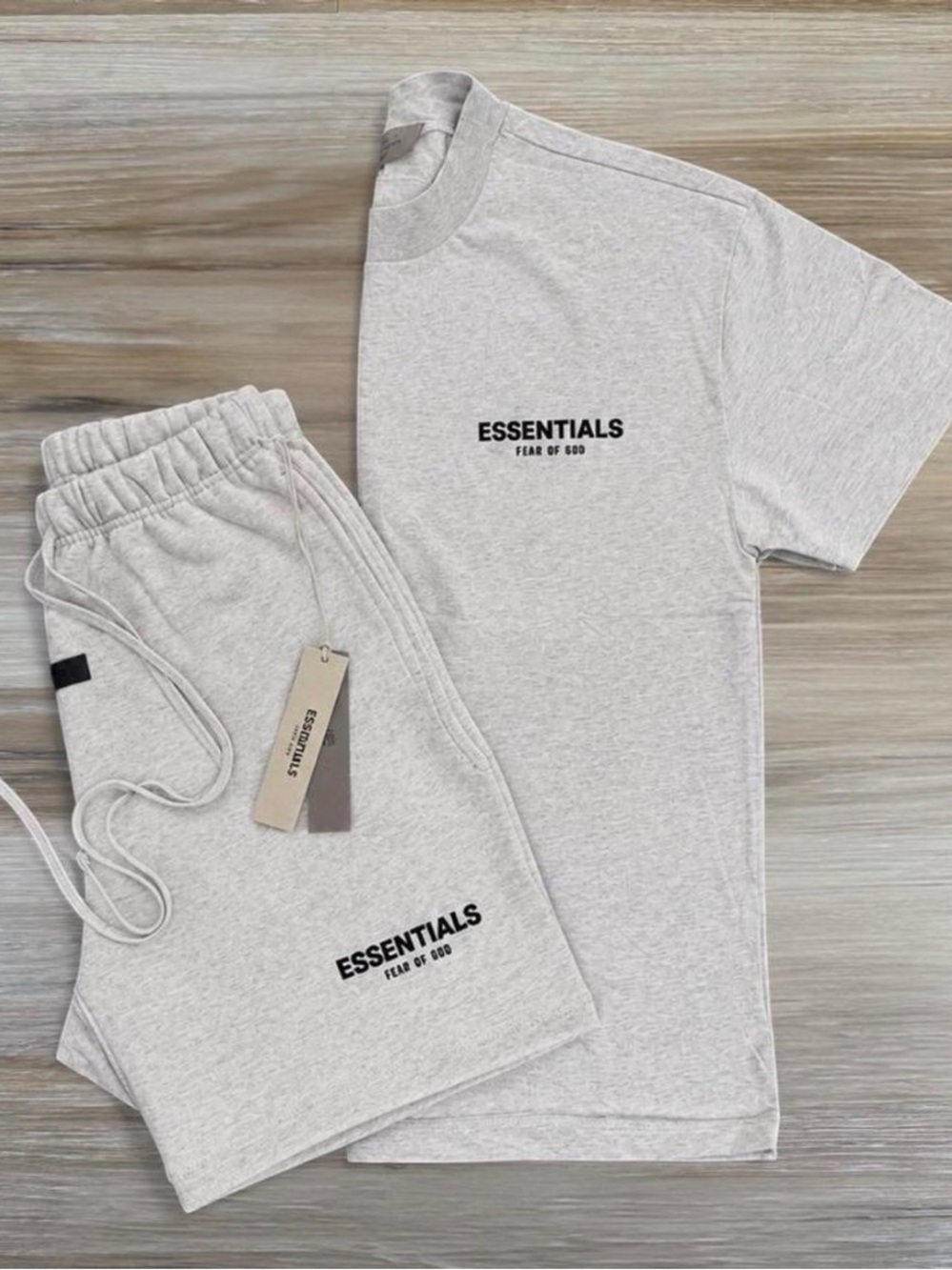 Fear of God ESSENTIALS Men’s Light Oatmeal Tee & Shorts Set • XS-XL